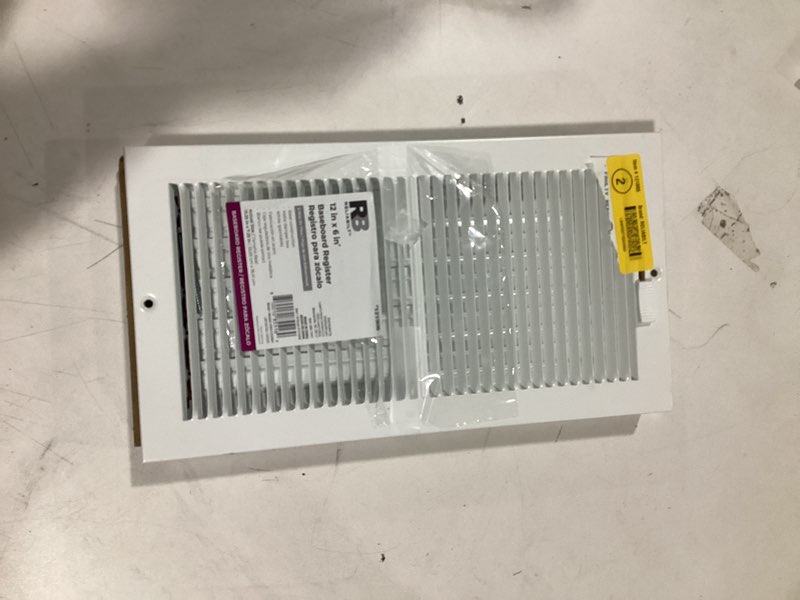 Condition photo showing As Is for RELIABILT 12-in x 6-in 2-way Steel White Baseboard register ( Outside Width- 13.25-in )