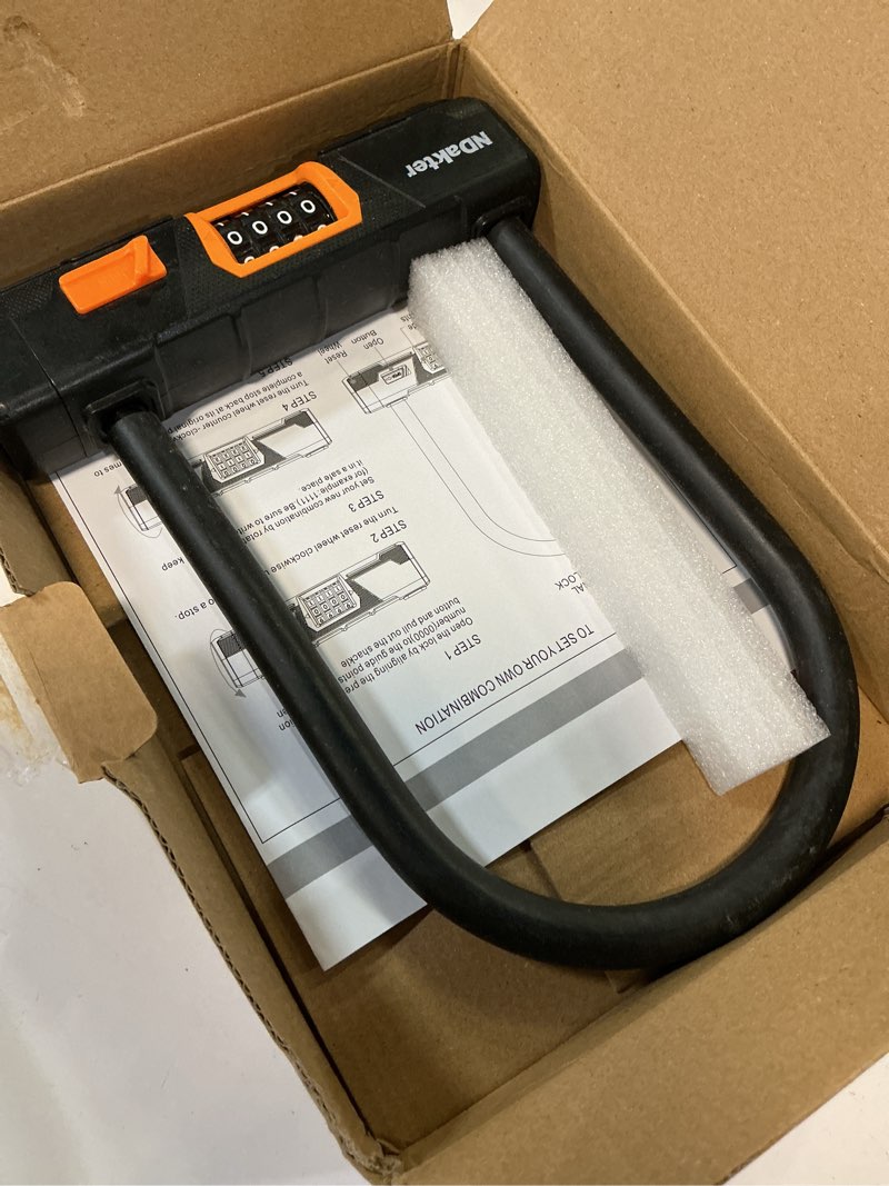 Condition photo showing As Is for ndakter bike locks heavy duty anti theft, combo bike u lock, 4-digit resettable combination bicycle lock, large u shaped ebike lock for electric bike, escooter, motorcycle,door only 4.5 x 7.5in lock