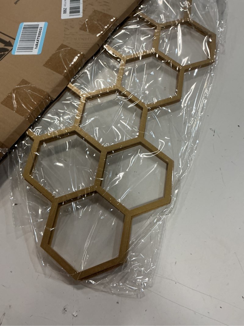 Condition photo showing Good Condition for silipull 2 pcs 22 x 12 inch large wood honeycomb decoration honeycomb wall decor wood hexagon decor bee wall hanging decoration for living room garden bedroom office home party (gold color)