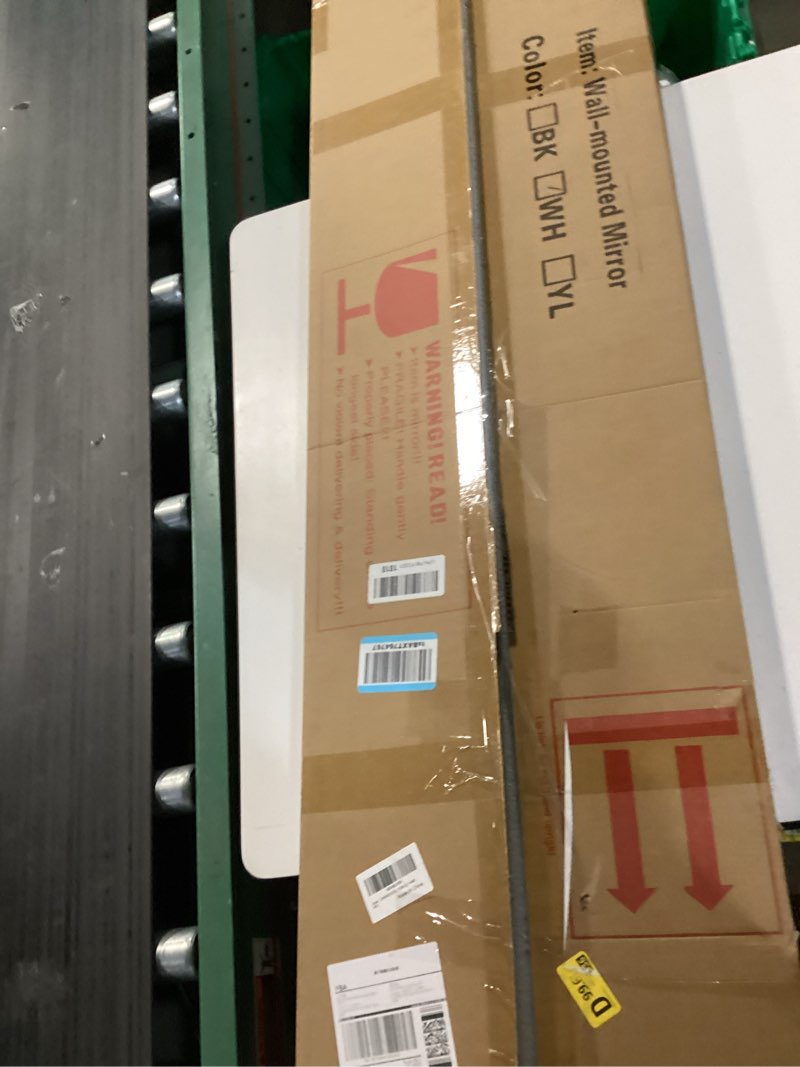 Condition photo showing New/Like New for 48"x14" Over-The-Door Full Length Mirror - No Drill Hanging with Metal Hooks, Shatterproof Glass & Aluminum Frame for Bathroom, Bedroom, Entryway Decor?Silver White?