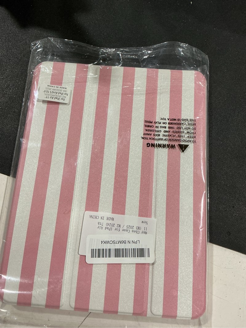 Condition photo showing Good Condition for may chen for ipad air 11-inch m4/m3/m2 (2026/2025/2024), ipad air 5th/4th 10.9 inch - shockproof cover with clear back shell & penceil holder auto wake/sleep stand cover, pink stripes