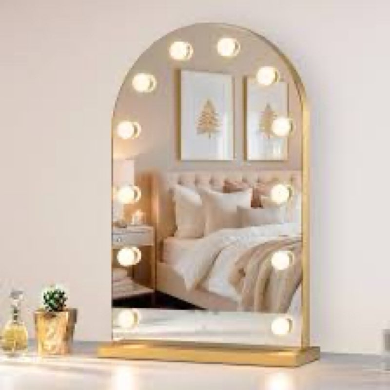 LUXFURNI Hollywood Mirror with Lights Makeup Mirror for Bedroom, Large Vanity Lighted up Mirror with