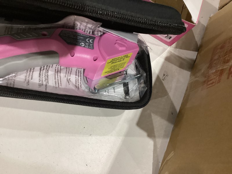 Condition photo showing Good Condition for shall 4v cordless electric scissors, rechargeable cardboard cutter, rotary electric box cutter w/safety lock, led light & replacement blade for fabric, leather, carpet, cardboard & plastic, pink/grey
