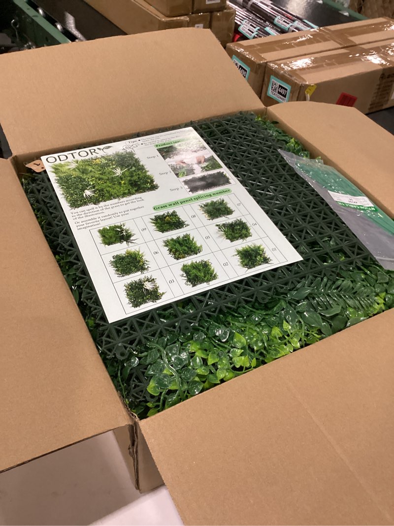 Condition photo showing Good Condition for odtory artificial grass wall boxwood panels: 40" x 40" (11.5 sqft) greenery ivy privacy fence faux backdrop with uv protection vine leaf hedge for garden covering privacy, home decor 20x20 in 4p green a