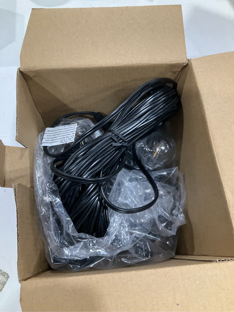 Condition photo showing As Is for minetom solar outdoor lights - led waterproof solar string lights with usb port and cable ties, commercial shatterproof g40 led bulbs, hanging patio light for backyard porch bistro decor