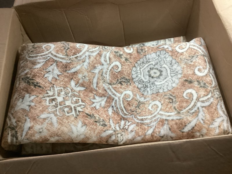 Condition photo showing As Is for jinchan round rug 7ft washable circle soft rug - low pile vintage 7'round indoor orange floral print stain resistant boho carpet ultra-thin non-slip for living room bedroom dining room kitchen 7' x 7' (round buttery soft) multi orange
