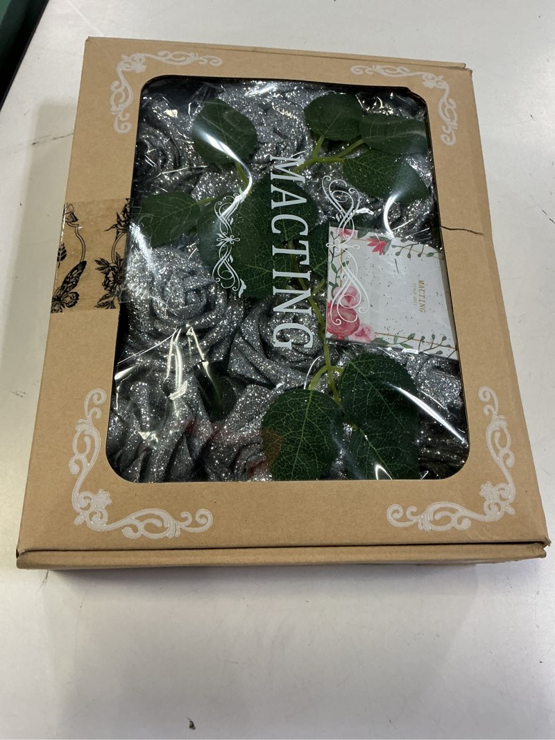 Condition photo showing New/Like New for MACTING 30PCS Artificial Rose Flowers, Glittery Fake Flowers with Stems, Foam Roses for Mothers Day Flower Bouquet Wedding Party Wreath Indoor Home Decorations(Silver)