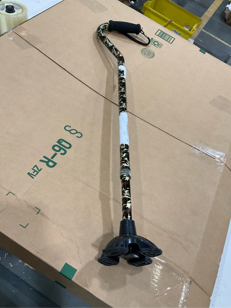 Condition photo showing Good Condition for Nova Joy Designer Offset Quad Cane for Seniors - Unisex Adjustable Lightweight Walking Aid with Foam Handle, Wrist Strap and Anti-Rattle Lock - Essential Mobility Support - Camouflage
