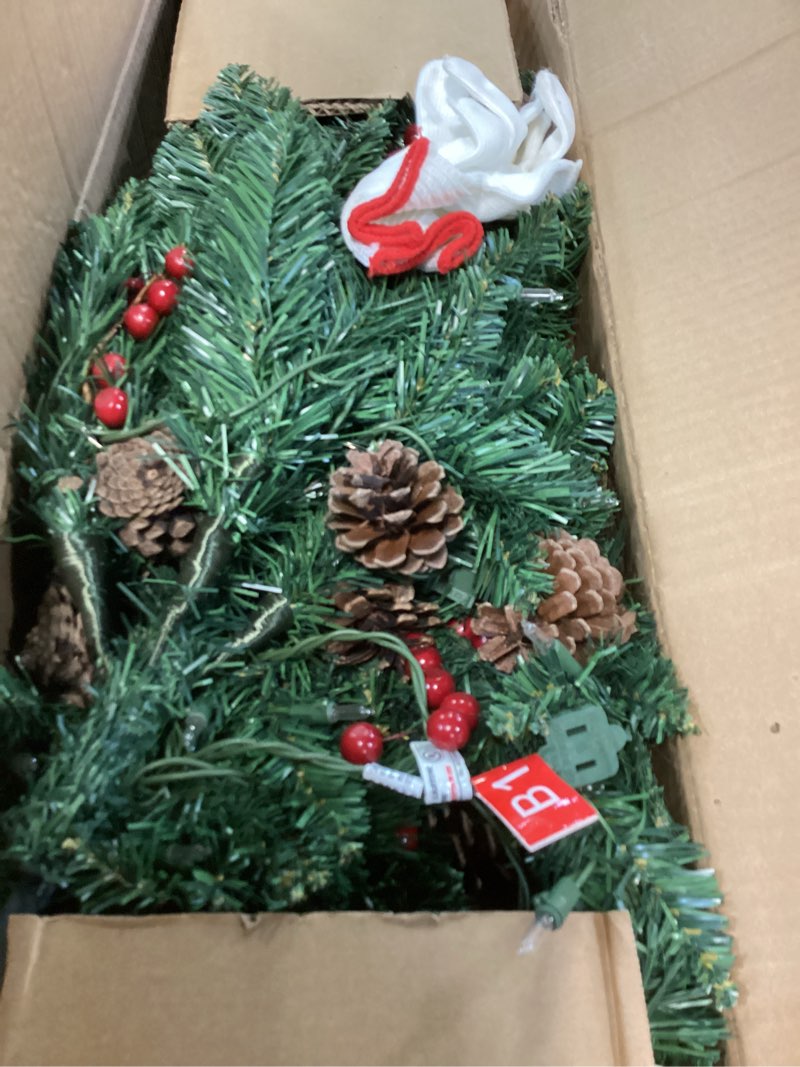 Condition photo showing As Is for 4FT Prelit Christmas Tree, Artificial Tabletop Xmas Tree, Small Christmas Tree Pre-Decorated with Pinecones and Berries (150 Clear Warm Lights and Realistic 380 Thicken Tips, Cloth Bag Base)
