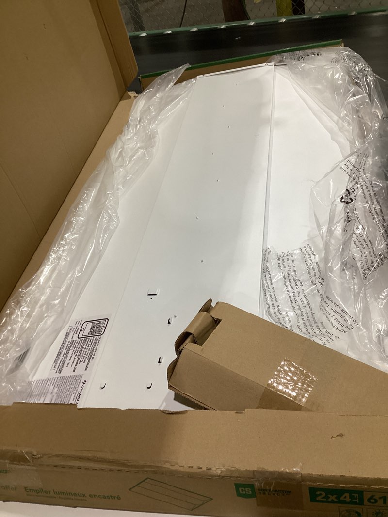 Condition photo showing As Is for lithonia lighting 2x4 led troffer light, stack switch led drop in ceiling light for dropped ceiling, 4000/5000/6000 adjustable lumens, 3500k/4000k/5000k switchable color temperature, white