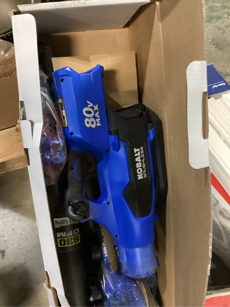 Condition photo showing As Is for kobalt 80-volt cordless battery string trimmer and leaf blower combo kit 2.5 ah (battery & charger included)