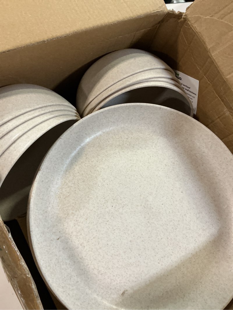 Condition photo showing New/Like New for grow forward 24-piece premium wheat straw dinnerware sets for 8 - unbreakable dishwasher & microwave safe plastic plates and bowls sets - patio, outdoors, rv, camping dishes - sahara sahara beige