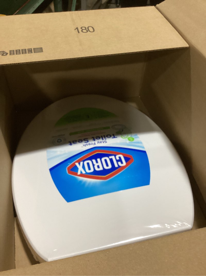 Condition photo showing As Is for clorox elongated scented plastic toilet seat with easy-off hinges -tyler elongated toilet seat