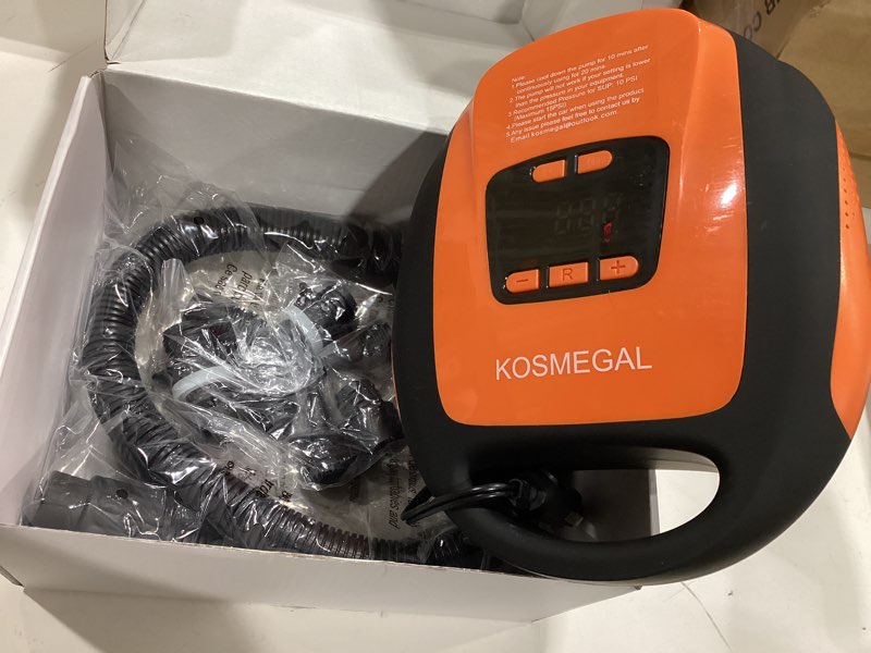 Condition photo showing Good Condition for paddle board pump electric portable, kosmegal sup pump for paddleboard, professional 20psi air compressor with auto-off, deflation function and 12v dc car connector for inflatables, kayaks and boats orange