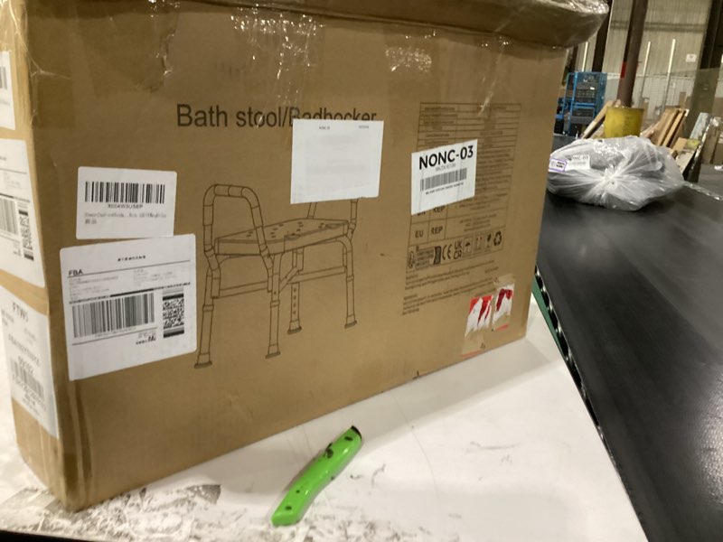 Condition photo showing Good Condition for Shower Chair and Padded Arms, Adjustable Height Bath Stool with Nonslip Feet, Tub Chair for Elderly,