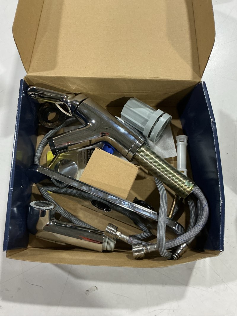 Condition photo showing As Is for project source project source chrome single handle deck-mount pull-out kitchen faucet with sprayer (includes deck plate)