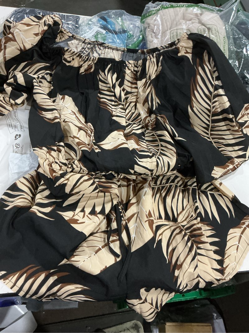 Condition photo showing Good Condition for shenhe women's off shoulder flutter sleeve boho tropical romper short jumpsuit playsuit medium black with pockets