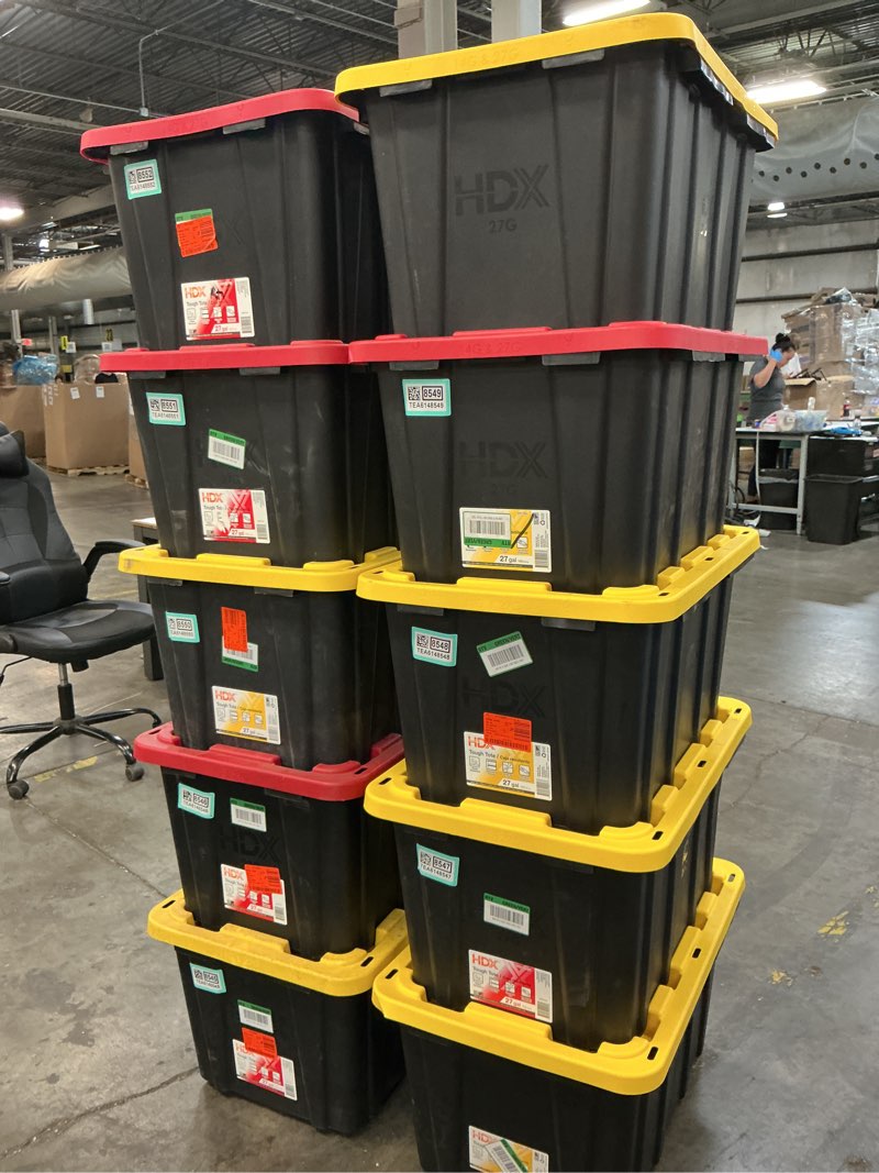 Condition photo showing New/Like New for hdx 27 gal. tough storage tote in black and yellow
