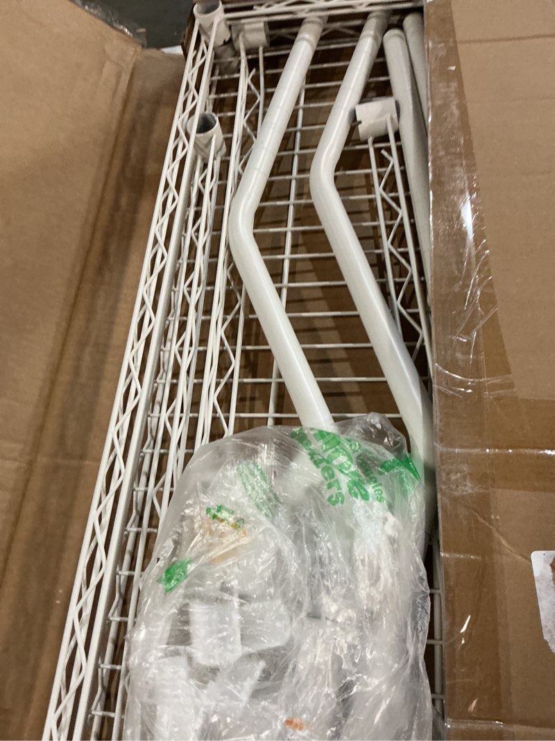 Condition photo showing As Is for ulifhome u16 upgraded washer dryer stacking rack for narrow laundry room and bathroom, metal over washer and dryer storage shelves for saving space, 29.5" w x 23.6" d x 53.1" h, white