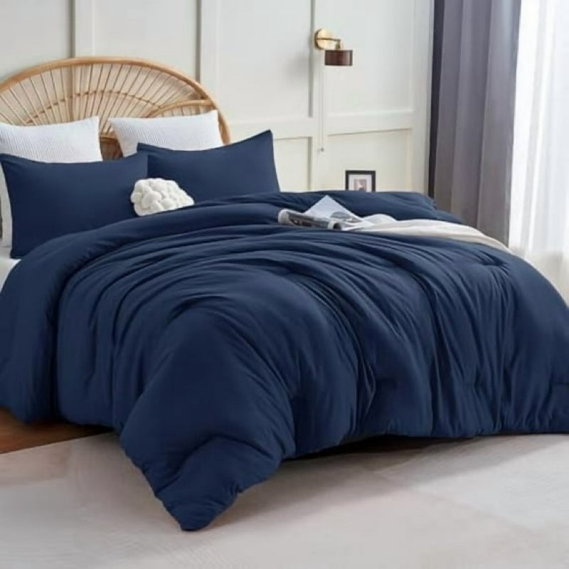 oversized king comforter set navy blue, 3 pieces 120x98 solid breathable quilted style bedding sets all season, luxury soft down alternative comforter bed set (1 comforter & 2 pillowcases)