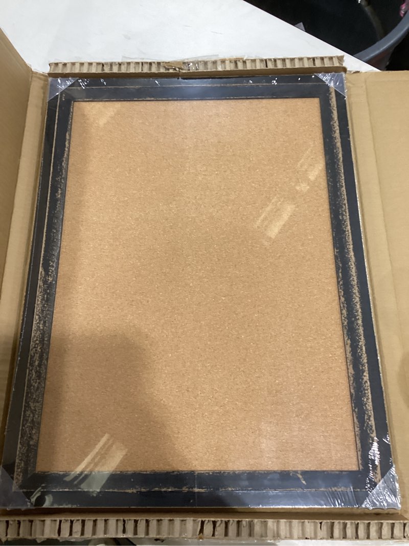 Condition photo showing New/Like New for Cork Board Bulletin Board - 24" x 18" - Rustic Black Frame Corkboard for Wall - Decorative Pin Board, Message Board, Vision Board, Picture Board, Photo Board Black Frame 24"x18"