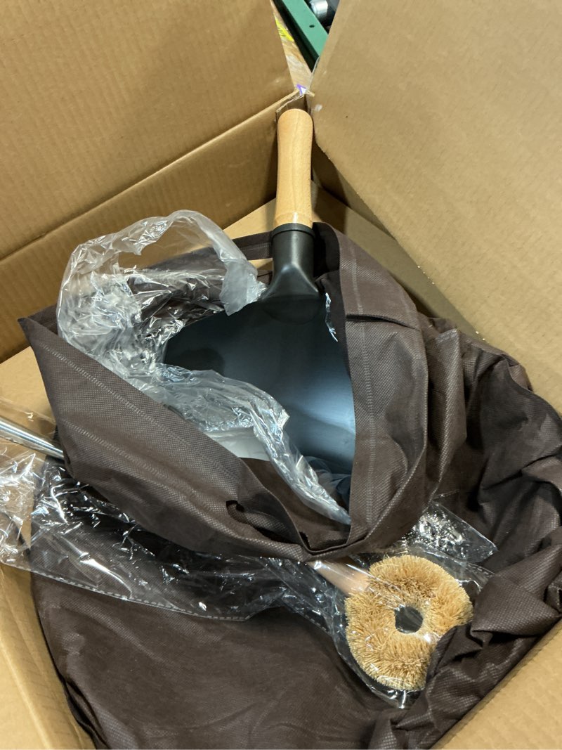 Condition photo showing Good Condition for wangyuanji 14.2 inch round bottom carbon steel wok, nitrided iron chinese stir fry pan for gas wok burner, wok ring needed for flat gas grates, wooden handle 14.2"wok