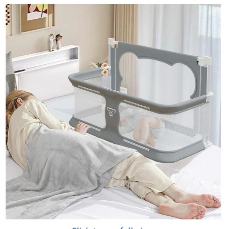 JWPEHOE 3 in 1 Baby Bassinet Bedside Sleeper Portable Crib, Co-Sleeping Baby Bed, Playpen, Suitable for Twin, Full, King & Queen Size Bed (33.5 Inch) 37.5 Inch