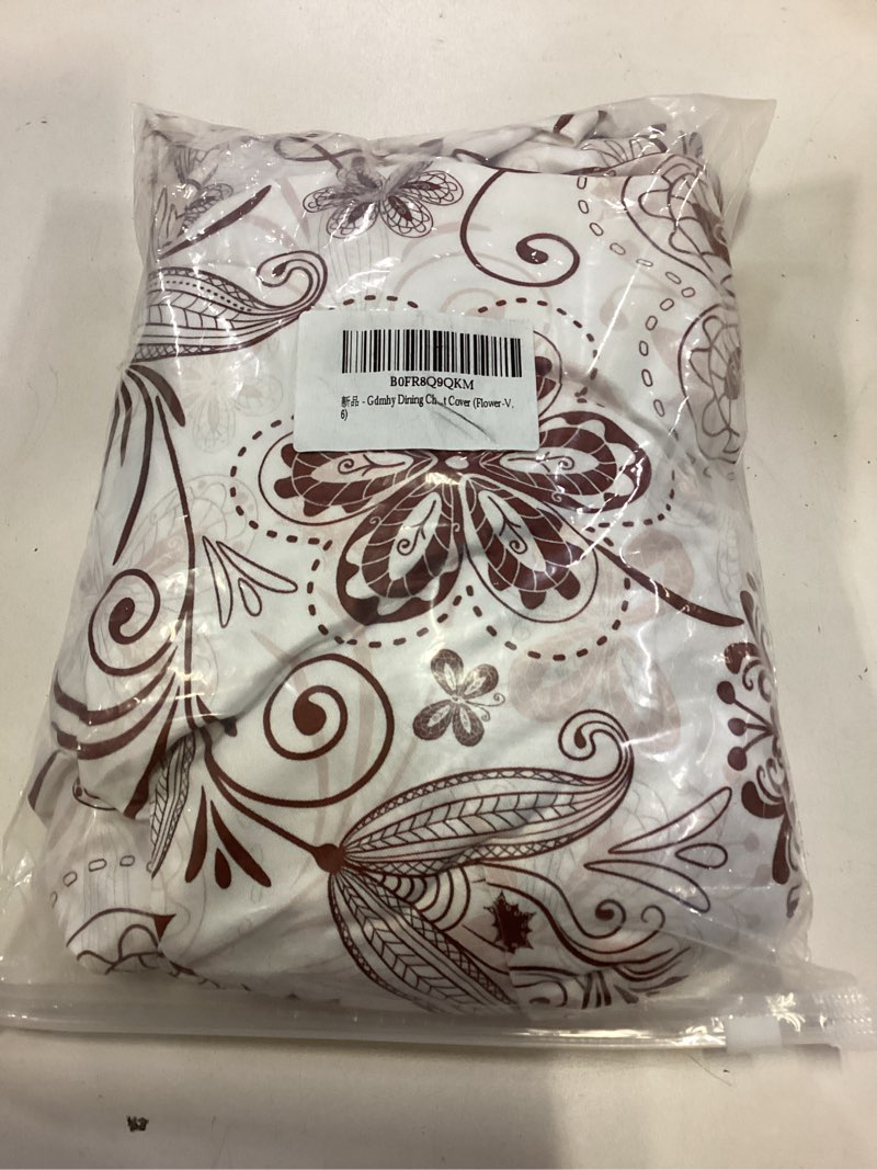 Condition photo showing New/Like New for Stretch Dining Chair Seat Covers Set of 6,Dining Chair Slipcovers, Floral Printed Chair Covers,Soft Fabric Washable Upholstered Chair Seat Protector, No Rear Covers for Home Kitchen Dining Room Beige Scrollwork 6PCS