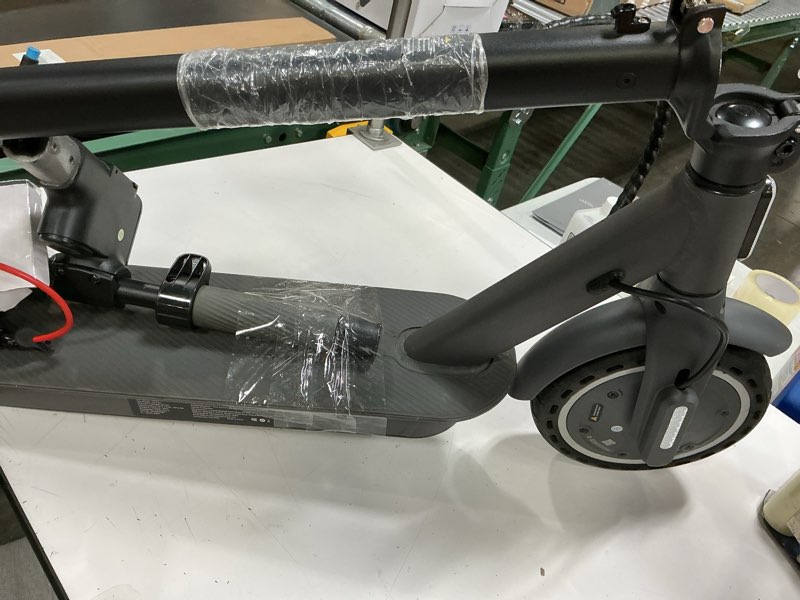 Condition photo showing As Is for invanti e30 adult electric scooter, max 20miles & 18 mph, 350w motor, turn signals, smart app, 8.5" solid tires, foldable commuter electric scooter for adult with rear suspension and dual brakes gray