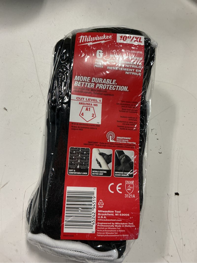 Condition photo showing New/Like New for black cut level 1 nitrile dipped gloves-xl(6 pairs)