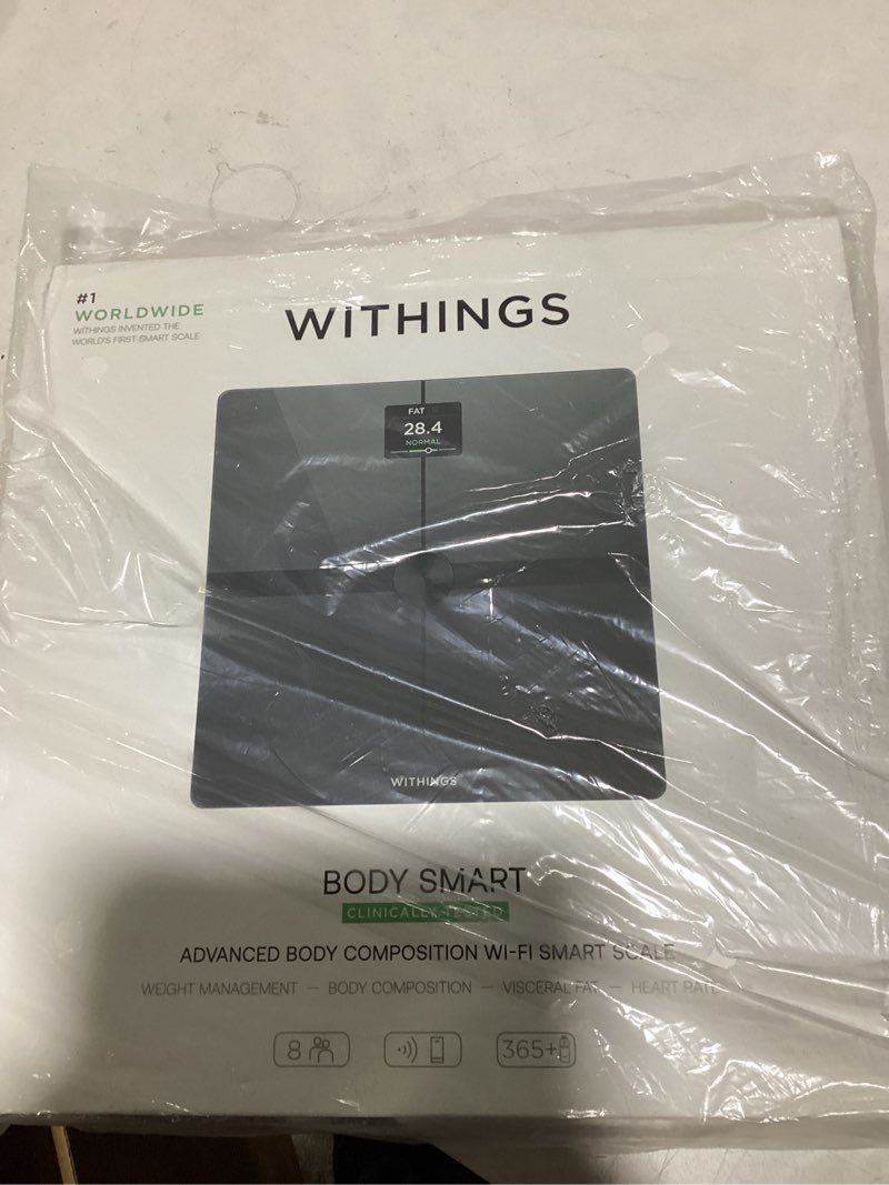 Condition photo showing New/Like New for WITHINGS Body Smart - Accurate Scale for Body Weight and Fat Percentage, Body Composition Wi-Fi and Bluetooth Weight Scale, Baby Weight Scale, Smart Scale Apple Health Compatible, Bathroom Scale Black Body Smart
