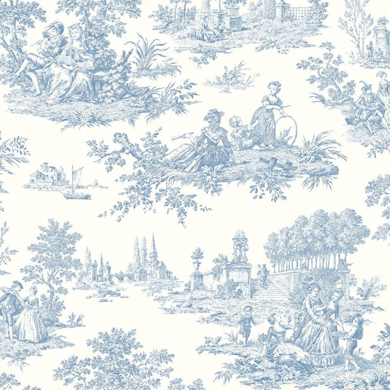 Hopepak 17.3''x197'' Toile Peel and Stick Wallpaper for Bedroom Bathroom White and Blue Wall Paper S