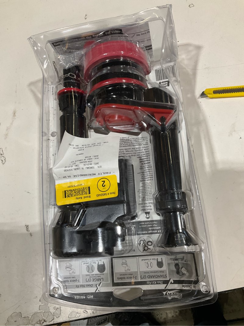 Condition photo showing As Is for korky 2x long life universal complete 2-inch toilet repair kit