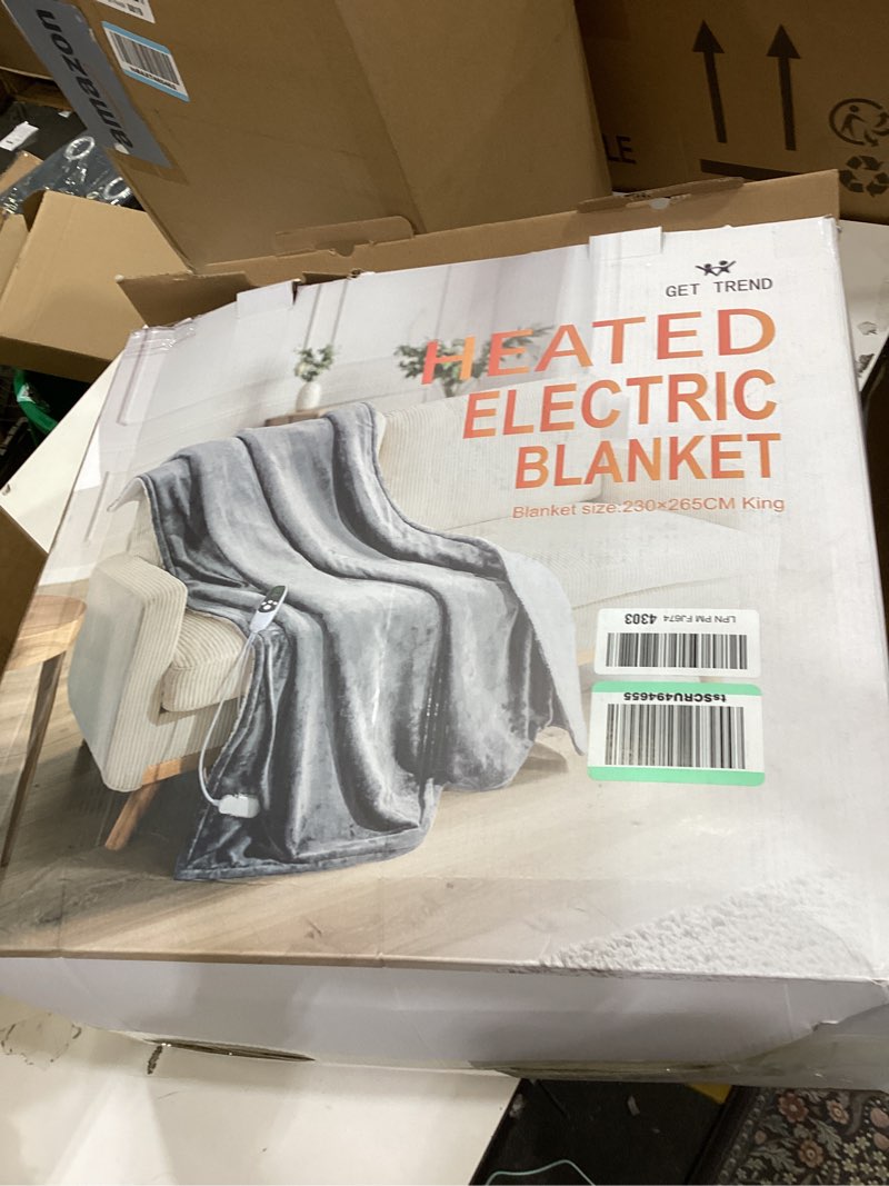 Condition photo showing Good Condition for Get Trend Heated Blanket Electric Luxurious Fleece King Blanket, 9 Heat Settings & 12H Auto Shut-Off, Gifts for Grandma, Grandpa, Seniors, 90x105 in (Light Grey, King US) Light Grey King US