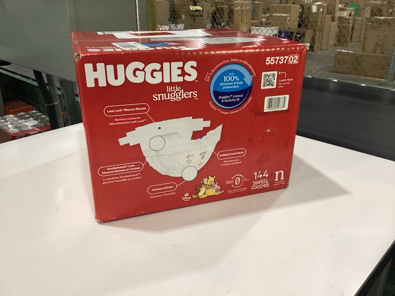 Condition photo showing New/Like New for Huggies Size Newborn Diapers, Little Snugglers Baby Diapers, Size Newborn (up to 10 lbs), 144 Count, Packaging May Vary