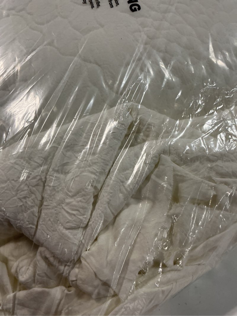 Condition photo showing Good Condition for horimote home cream white ruffled quilt queen size, soft lightweight crinkled farmhouse shabby chic bedding set, 3 pieces reversible bedspread with pillow sham for all season cream white full/queen(90"x 96")