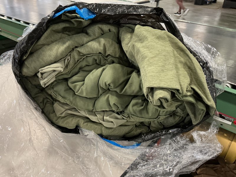 Condition photo showing As Is for Monbix King Size Comforter Set, Olive Green King Bed Set Reversible, King Size Comforter Set 7 Pieces, Cationic Dyeing Bed in a Bag with Comforter, Sheets, Pillowcases & Shams Olive Green 7Piece-King(102”X90'')