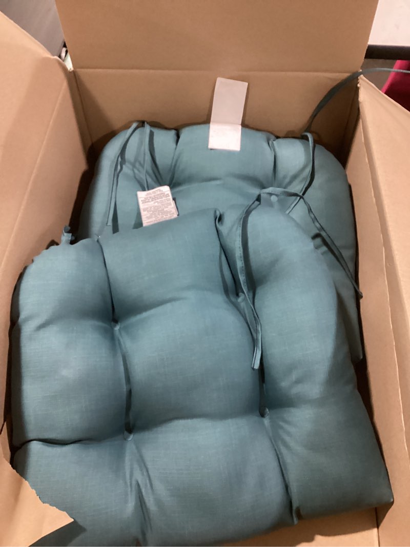 Condition photo showing Good Condition for patio chair cushions 19"x19"u-shape outdoor chair cushions set of 2,thickened wicker chairs cushion replacement garden porch lounge loveseat seat pads sky-blue