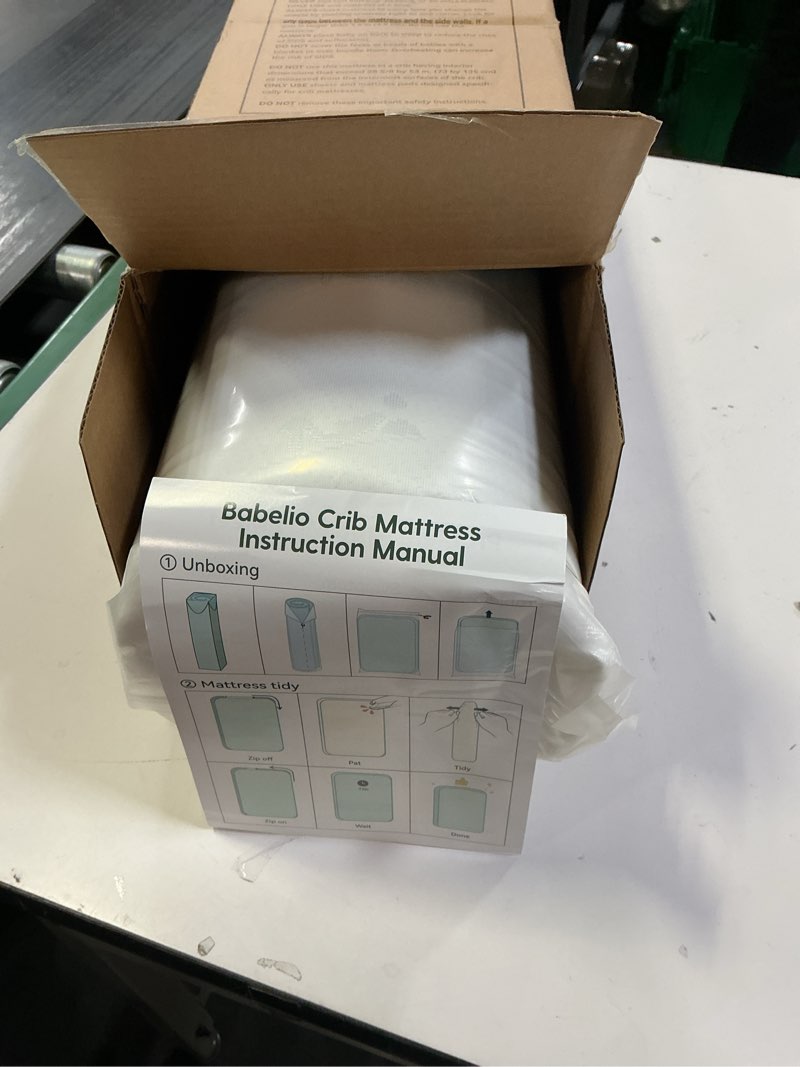 Condition photo showing New/Like New for Babelio Breathable Crib Mattress, Dual-Sided, Memory Foam, Waterproof, Removable and Machine-Washable Cover, for Toddler and Baby 52" x 27.5" Crib Mattress Cloud 1