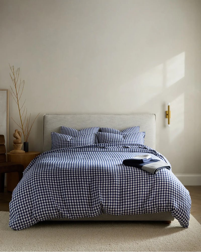 european linen gingham duvet cover set twin navy quinse