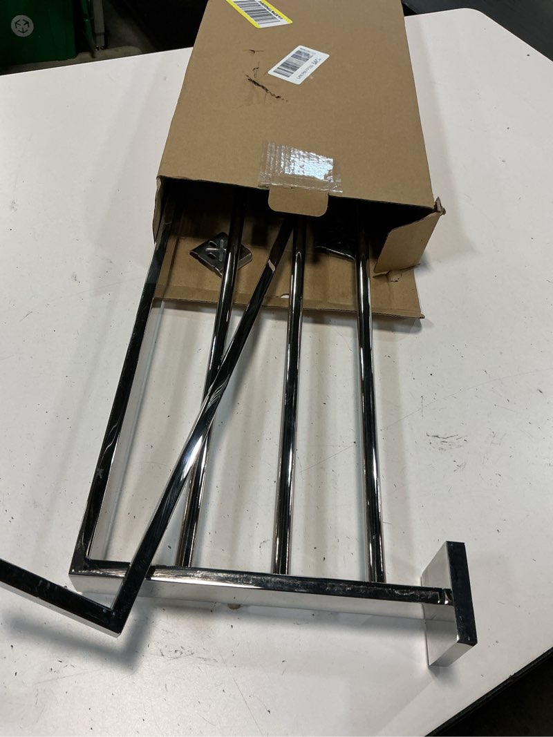 Condition photo showing As Is for 24 Inch Towel Racks for Bathroom - Wall Mounted Bright Polished Finish, Stainless Steel Single Towel Bar with Shelf, Hotel-Style Bathroom Towel Storage Organizer for Home Lavatory Polished Nickel