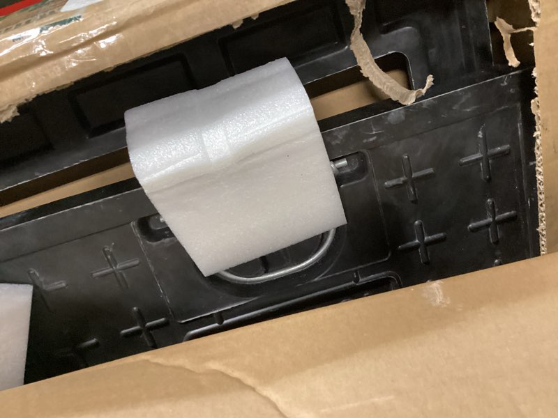 Condition photo showing As Is for 24x16 retangular manhole cover and frame,overall size 26x18, clear opening size 22x14,reinforced steel fiberglass embedded sewer cover with handles,non-slip recessed sewage basin covers solid top cover:24x16in black