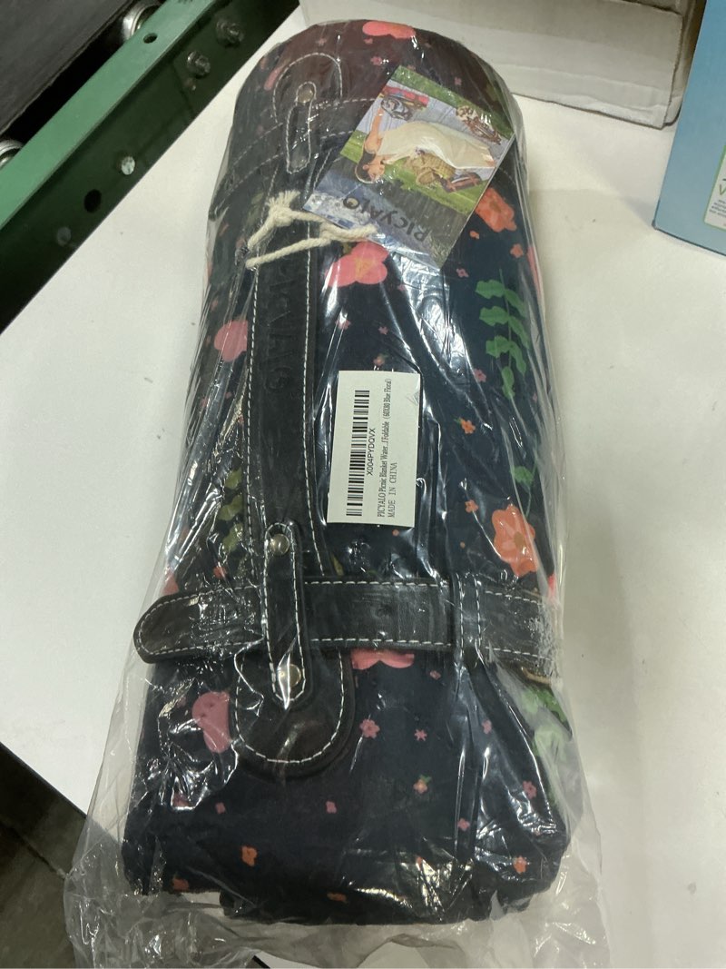 Condition photo showing New/Like New for 60x80” double thickened picnic blankets(150g high density cotton stuffed) navy blue floral pattern outdoor picnic mat portable picnic blanket foldable with leather carry strap beach blanket blue floral 60"x80"
