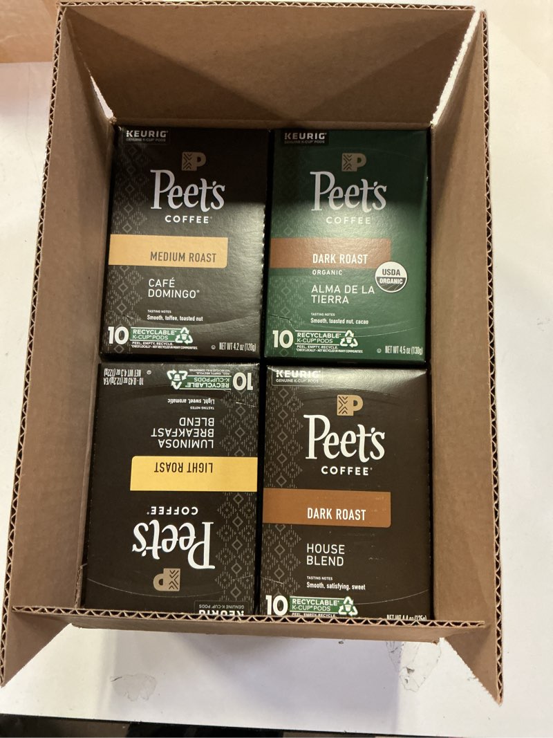 Condition photo showing New/Like New for (BB:06/13/2025)Peet's Coffee, Keurig K-Cup Pods Variety Pack - Luminosa Breakfast Blend, Café Domingo, Organic Alma De La Tierra, House Blend, 40 Count (4 Boxes of 10 Pods) Variety Pack 10 Count (Pack of 4)
