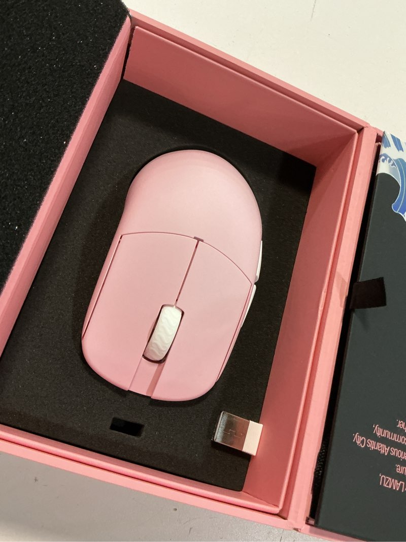 Condition photo showing New/Like New for lamzu atlantis mini champion edition wireless gaming mouse, ultra lightweight 51g, optical switch,30000 dpi, symmetrical, mcu nordic 52840, dust-proof encoder, paw3950 sensor, 8k compatible light pink