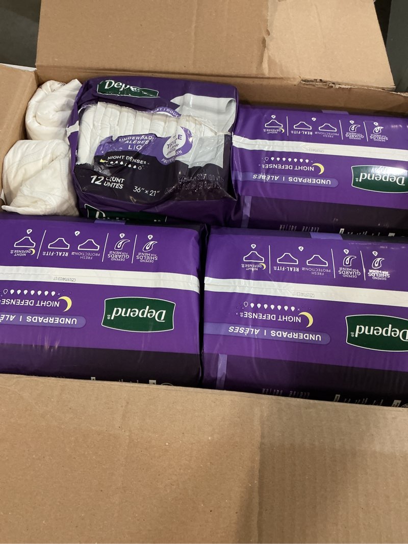 Condition photo showing Good Condition for Depend Underpads, Disposable Incontinence Bed Pads for Adults, Slip Resistant, 36"x 21", 48 Count (4 Packs of 12)