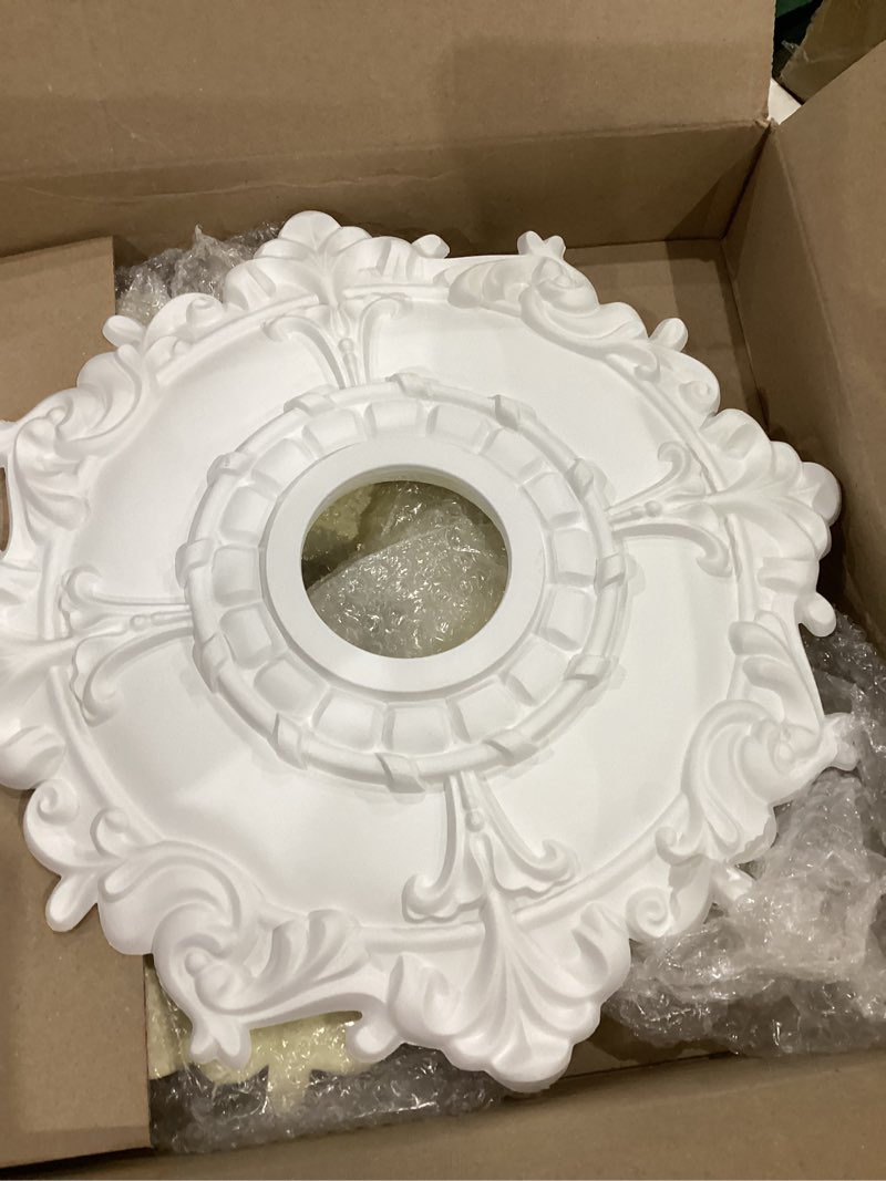 Condition photo showing Good Condition for ekena millwork cm18rl 18-inch od x 3 1/2-inch id x 1 1/2-inch riley ceiling medallion primed