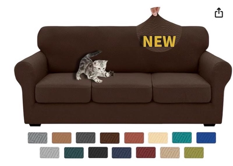 maxijin 4 piece couch covers for 3 cushion couch sofa covers, stretch couch slipcovers for sofas with 3 cushions, thick 3 seat furniture protector for dogs pet (71\\\"-91\\\", brown ) 71\\\"-91\\\"(3 cushions) brown