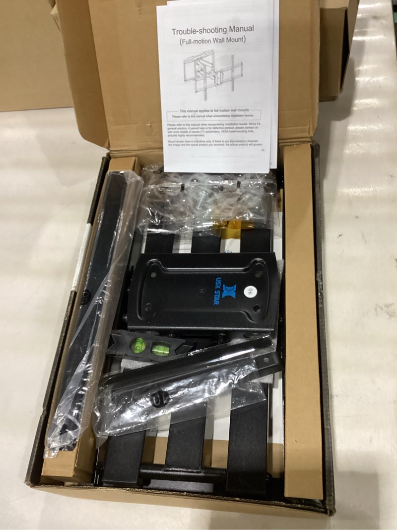 Condition photo showing As Is for USX STAR UL Listed Full Motion TV Wall Mount Bracket for Most 37-90 inch TVs, Swivel Tilt Extension Level TV Mount, Max VESA 600x400mm, Holds up to 132lbs & 16" Wood Studs with Hole Drilling Template Movable 37-90inch
