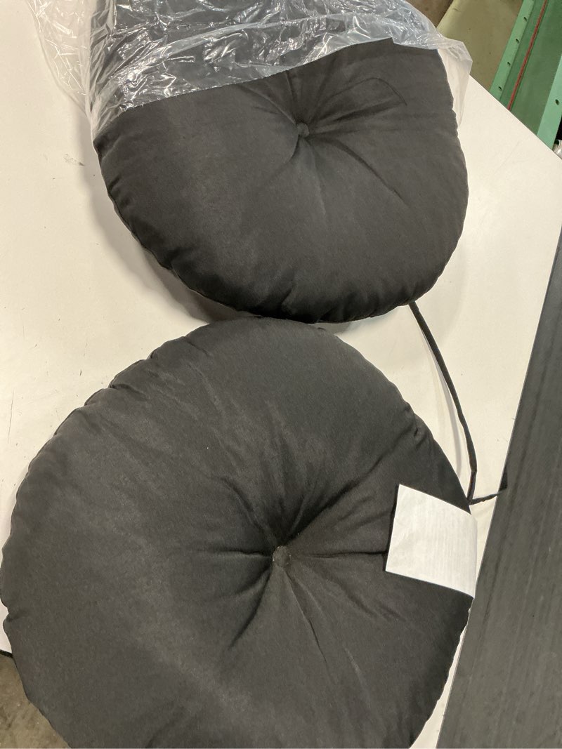 Condition photo showing Good Condition for round outdoor chair cushions, tufted bistro chair cushions with ties, thickened round seat cushion for patio furniture, 2 pack, 15x15 inch, black black 2 count (pack of 1)